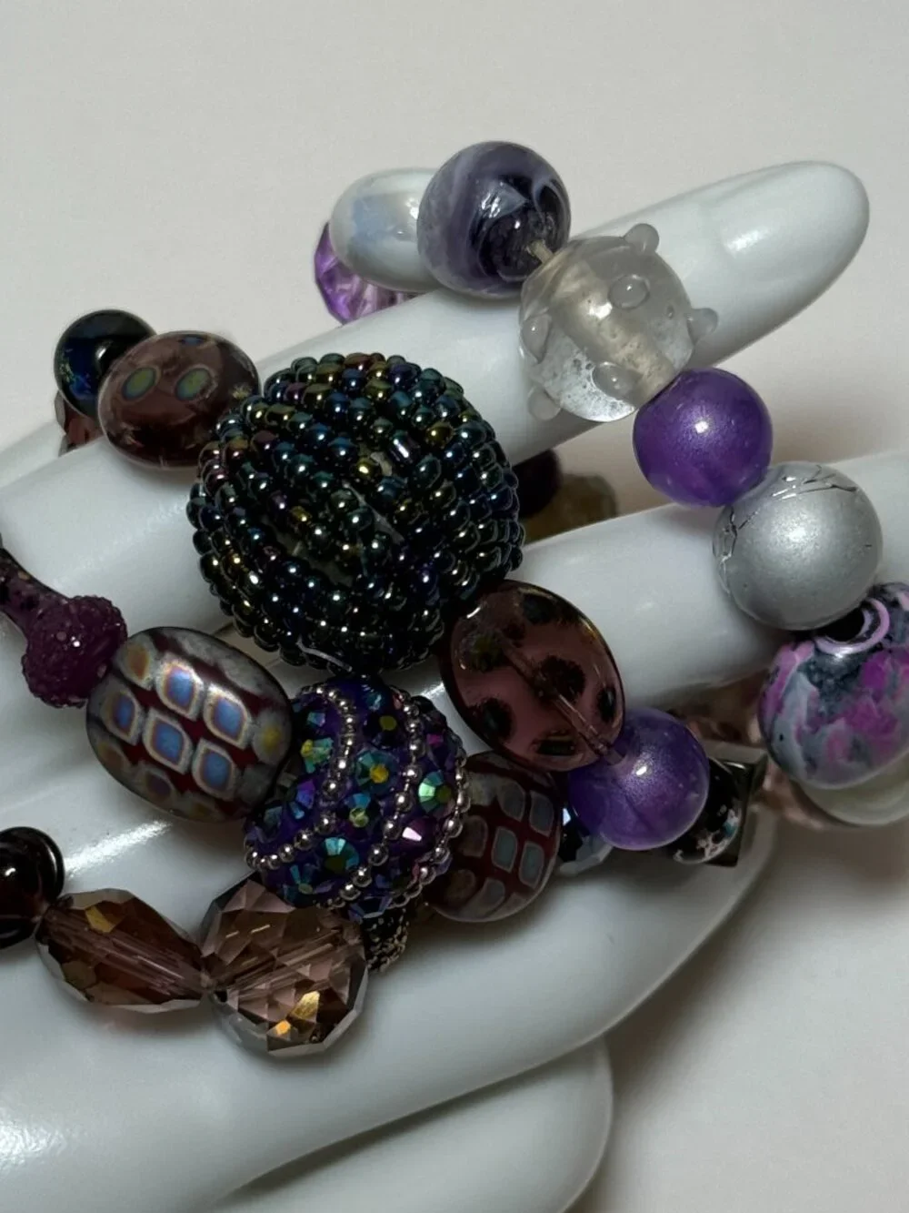 4 Stretchy Handcrafted Beaded Bracelets Purple Featuring Jesse James Beads